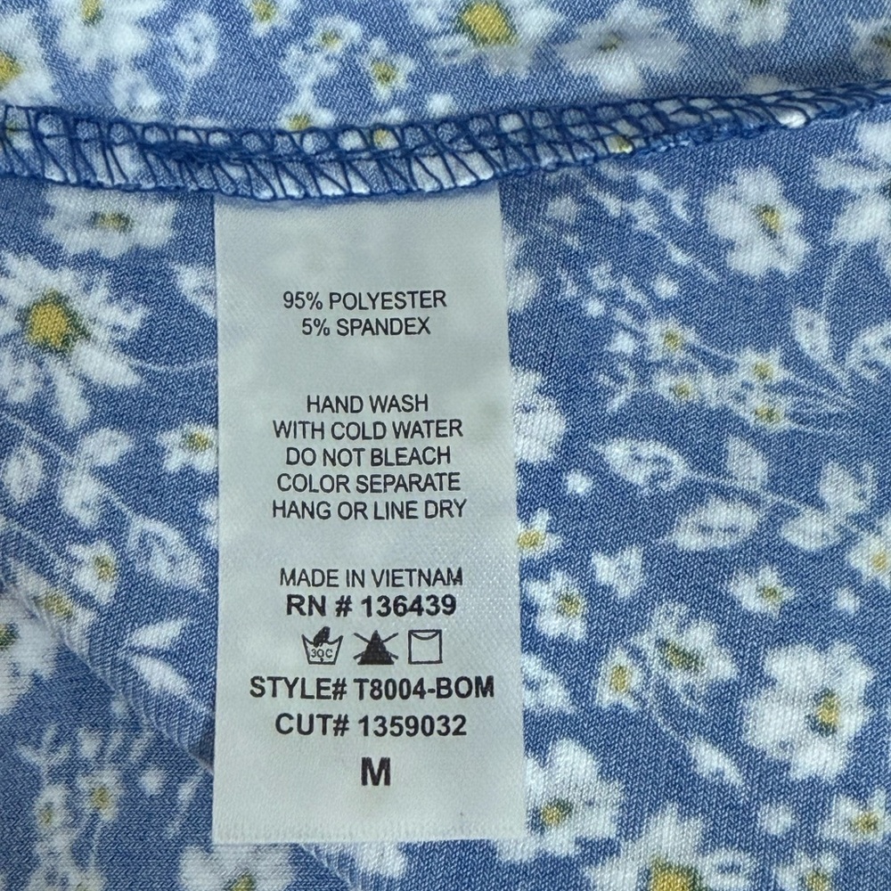 NWT Amana Blue Floral Sleeveless Blouse Split Neck Casual Spring Top M - Picture 8 of 9